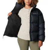 Campera acolchada tipo plumífero Columbia Puffer Puffect II, color negro, con cierre frontal completo, cuello alto y puños elásticos. Cuenta con aislamiento Thermarator™ y tratamiento hidrofóbico duradero.