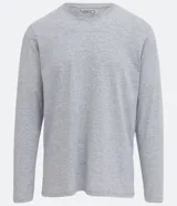 Remera gris de algodón, manga larga y cuello en V.