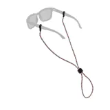 Sujeta lentes multicolor con cordón trenzado y topes de goma para sujetar a las patillas de los lentes.