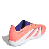 Championes de fútbol 5 Adidas Predator League Tf, diseño unisex color naranja con detalles en azul y blanco.