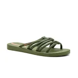 Ojota tipo chancleta verde, con tiras anchas y diseño ergonómico.