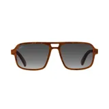 Lentes de sol con montura de madera color marrón y lentes grises.
