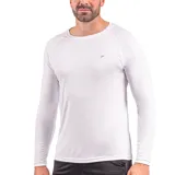 Remera deportiva de manga larga negra, con cuello redondo y logo blanco en el pecho.