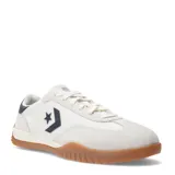 Championes Converse Run Star Trainer OX, color blanco con detalles en azul marino y suela de goma color caramelo.