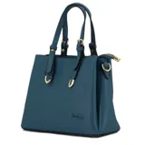 Cartera negra con correa larga y corta, y monedero a juego.