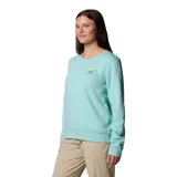 Buzo de algodón color celeste con cuello redondo y logo de Columbia estampado en el pecho.