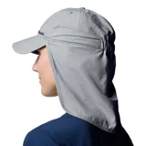 Gorro unisex Columbia color gris claro, con protección solar UPF 50, tecnología Omni-Shield repelente al agua y solapa trasera para proteger el cuello.