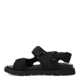 Sandalias deportivas negras con tiras ajustables de velcro y suela gruesa.