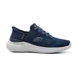 Championes deportivos Skechers Slip-ins Bounder 2.0, color azul marino con detalles en blanco. Cuentan con tecnología Hands Free Slip-ins, Heel Pillow, plantilla Air-Cooled Memory Foam y suela Ultra Light.