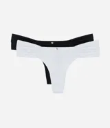 Kit de dos bombachas tipo bikini tanga, una blanca y otra negra, de microfibra, con moño de cetim aplicado.
