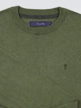Buzo azul marino de algodón liviano, con cuello redondo y logo bordado al tono en el pecho.