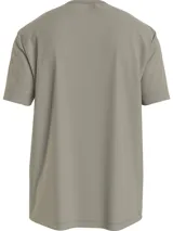 Remera color verde oliva de algodón, con cuello redondo y mangas cortas. Estampa frontal con el logo de Calvin Klein en negro.