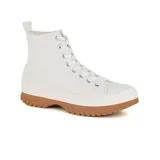 Championes de bota negros con cordones, suela marrón y plataforma blanca.