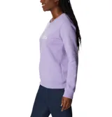 Buzo Columbia color lila con logo estampado en el pecho.