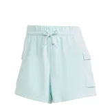 Shorts cargo de mujer color verde menta, con cintura elástica y cordón ajustable. Presenta bolsillos laterales tipo cargo y el logo de Adidas bordado en la parte inferior de una de las piernas.