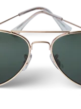 Lentes de sol tipo aviador con montura dorada y cristales negros.