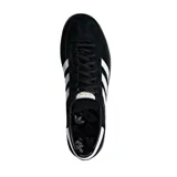 Championes Adidas Handball Spezial, color negro con las tres tiras blancas y suela de goma marrón.