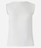 Blusa sin mangas color blanco, con cuello redondo y espalda abierta con escote en U.