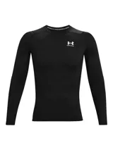 Remera de compresión Under Armour HeatGear de manga larga, color negro con logo blanco en el pecho.