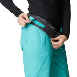 Pantalón de esquí celeste con refuerzos grises en los tobillos. Cuenta con tecnología Omni-Tech impermeable y Omni-Heat reflectante.