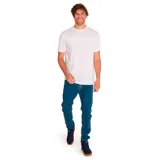 Remera gris jaspeado de manga corta con cuello redondo y logo de Caterpillar estampado en el pecho.