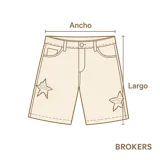 Bermuda de jean azul oscuro, corte ancho a la rodilla.