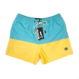 Short de baño Duxon para hombre, con diseño color block en celeste y amarillo.