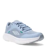 Championes de running Umbro Icon Lady, color celeste con detalles en blanco y verde.