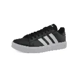Championes Adidas Grand Court Base 2.0, color negro con las tres tiras laterales en blanco y suela blanca.