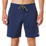 Short de baño azul con cordón ajustable en la cintura y logo de la marca en la pierna derecha.