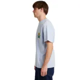 Remera celeste de algodón con estampado de un girasol y hojas con la frase "Critical Slide" en el pecho.