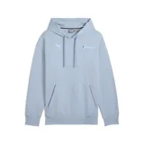 Buzo hoodie celeste Puma BMW MMS ESS+ con logo de Puma y BMW Motorsport estampado en blanco.