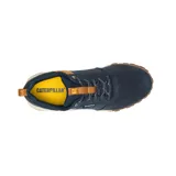 Championes Caterpillar Hex Ready Low WP, color azul marino con detalles en marrón y beige. Confeccionados con parte superior de cuero, forro 100% reciclado, plantilla de espuma de PU moldeada y suela de goma resistente.