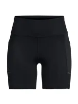 Short deportivo negro de tiro alto, con calza interna y logo de Under Armour en la pierna izquierda.