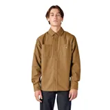Camisa de manga larga color marrón con dos bolsillos frontales con botón y logo de la marca en uno de ellos.