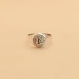 Anillo de plata 925 con aplique circular en oro 18k con diseño de abeja.