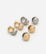 Kit de tres pares de caravanas con forma de esfera, en metal con baño mixto: plateado, dorado y peltre.