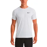 Remera de natación Nike Hydroguard de manga corta, color blanco con logo negro en el pecho.