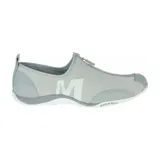 Zapatillas slip-on grises de malla y cuero, con cierre de cremallera frontal, suela de goma y tecnología Merrell Air Cushion.