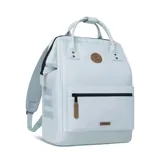 Mochila celeste con diseño moderno, con compartimento acolchado y sistema MOLLE para accesorios, impermeable y vegana.
