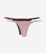 Kit de dos bombachas colaless hilo, una color marrón y otra color rosa, de microfibra sin estampa, con laterales finos ajustables y recorte hilo en la parte trasera.