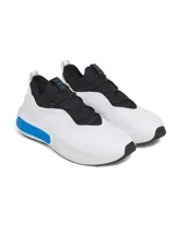 Championes Under Armour UA Phantom 4 para hombre, color blanco con detalles en negro y azul. Calzado de rendimiento técnico con estética urbana.