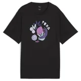 Remera Puma de corte relajado, color negro, con estampado de frutas y logo de la marca en el frente.