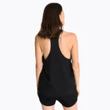 Musculosa deportiva negra con espalda estilo nadador y logo de la marca estampado en el pecho.