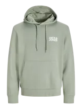 Canguro verde claro con capucha y cordones ajustables, de manga larga y corte regular. Presenta bolsillo tipo canguro y logo de la marca estampado en el pecho.
