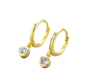Aros pequeños de plata 925 bañada en oro 18k, con dijes de zirconia blanca o verde, hipoalergénicos.