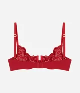 Soutien blanco de encaje con aro, breteles ajustables y cierre en la espalda.