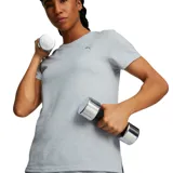 Remera deportiva Puma de mujer color celeste jaspeado, de manga corta y corte clásico.