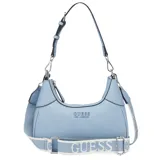 Cartera bandolera Guess modelo Berkton, color celeste, confeccionada en PVC. Tiene correa de hombro ajustable y correa bandolera con logo de la marca.