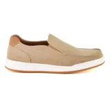 Zapato casual Hi-Tec Mir color beige, sin cordones, con suela blanca y detalles en cuero marrón en el talón y el borde superior.